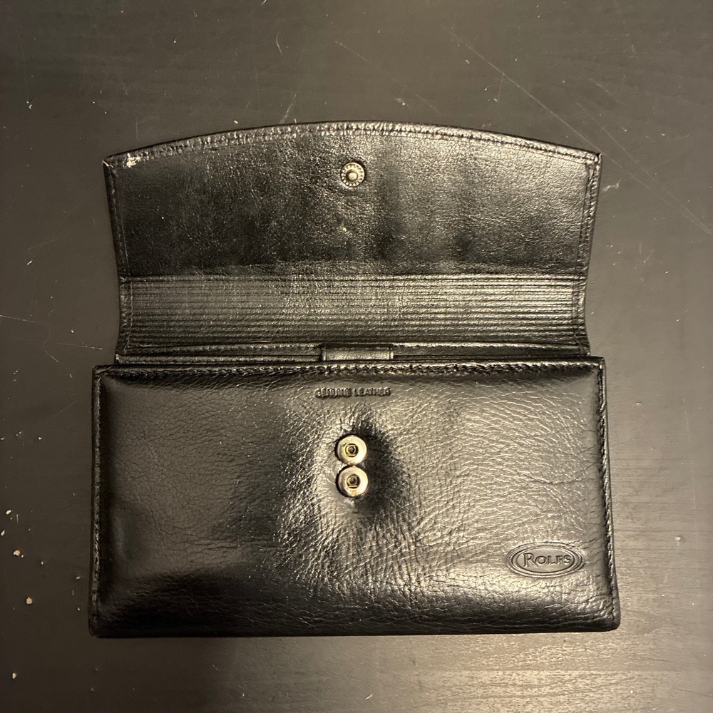 Rolfs Black Genuine Leather Clutch Wallet Vintage Kiss Lock Coin Purse Snap - Picture 3 of 10